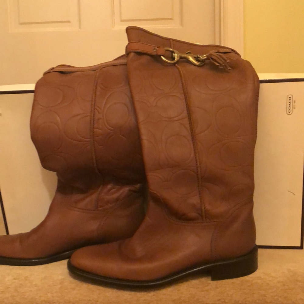 Coach leather embossed riding boots